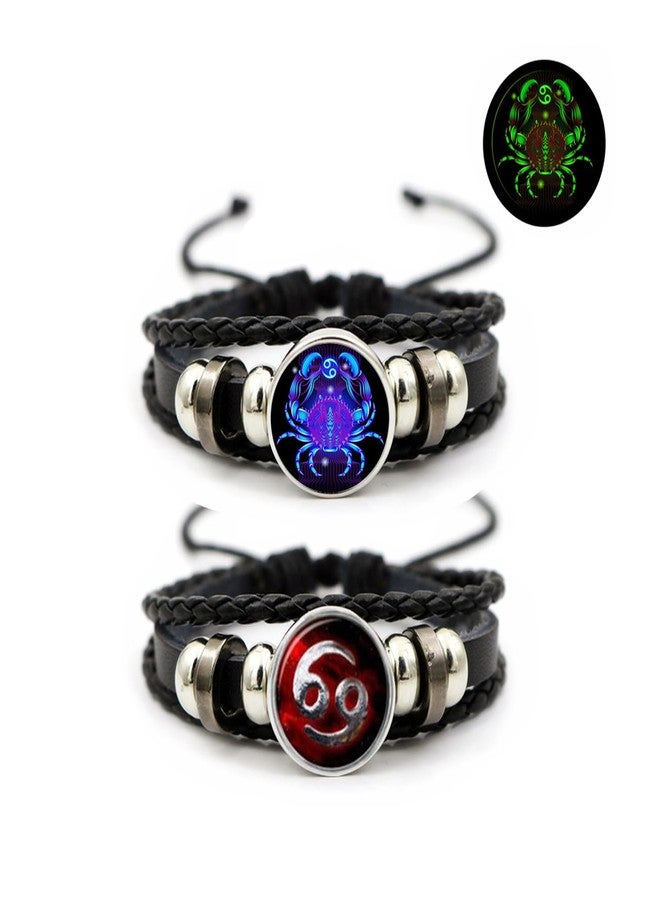 Aktully 2Pcs Multilayer Constellation Zodiac Leather Bracelet Vintage Black Leather Bracelet Adjustable Handmade Woven Bracelet Birthday Trendy Jewelry for Women Men (Cancer) - Image 1